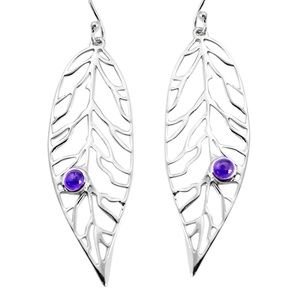 Earrings Leaf Sterling silver amethyst filigree